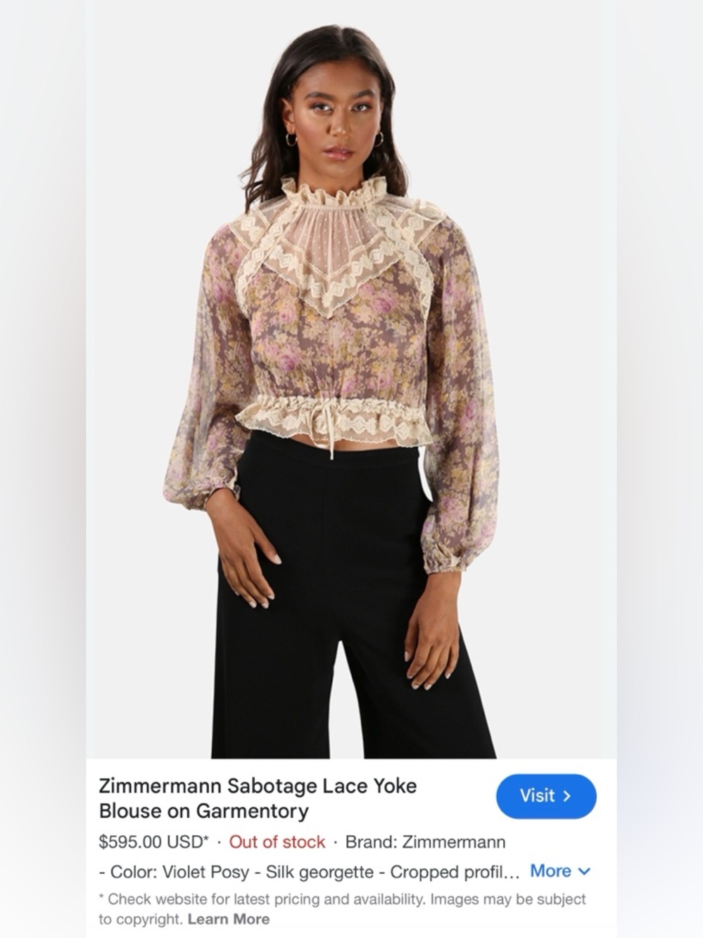 Zimmermann Lavender Floral Lace-Trim Sheer Blouse - Picture 4 of 10